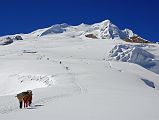 12 06 Porters And Trekkers Climbing From Mera La Towards Mera High Camp With Mera Peak Central Summit, Mera Peak North Summit